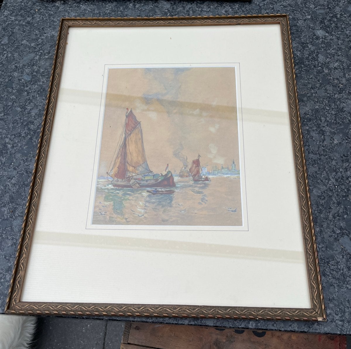 Ingelijste aquarel van zeilboten op het water, Maritiem / water, Ophalen of Verzenden, Papier, Ingelijst