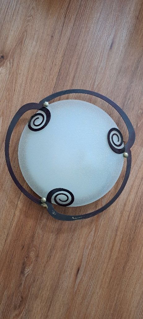 Mooie plafondlamp, glas met metaal, Gebruikt, Ophalen of Verzenden, Bruin, Plafondlamp