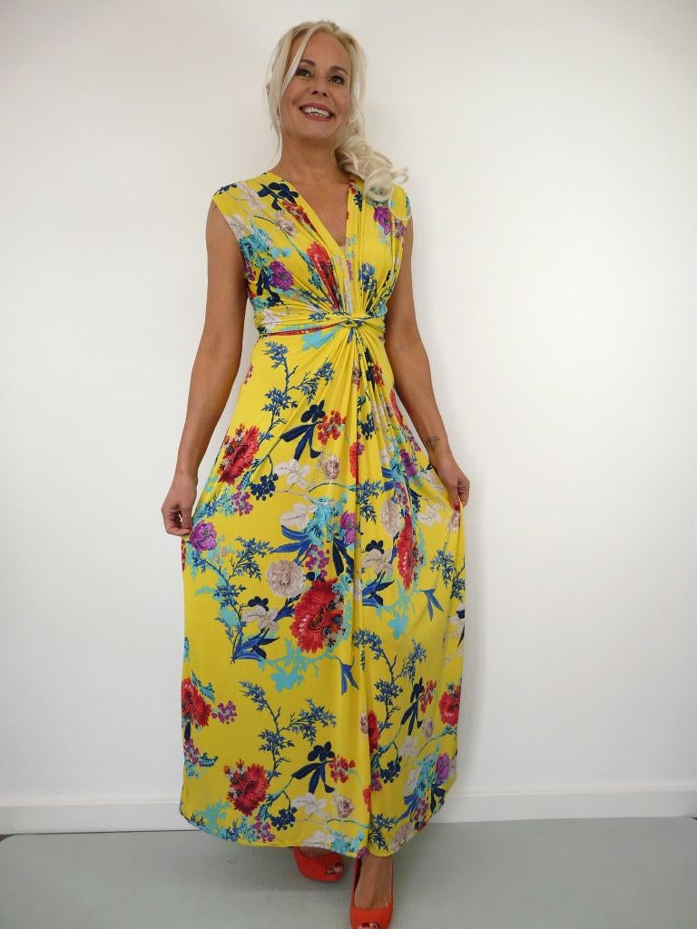 *Abfab Gele Lange Zomerjurk met Bloemen M*, Maat 38/40 (M), Geel, Zo goed als nieuw, Onder de knie