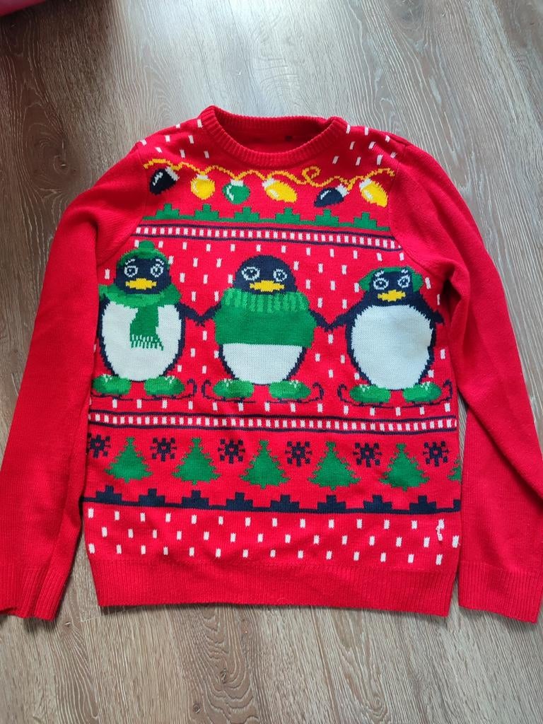 Kersttrui met pinguïns - Maat M, Ophalen of Verzenden, Gedragen, Maat 48/50 (M), Rood