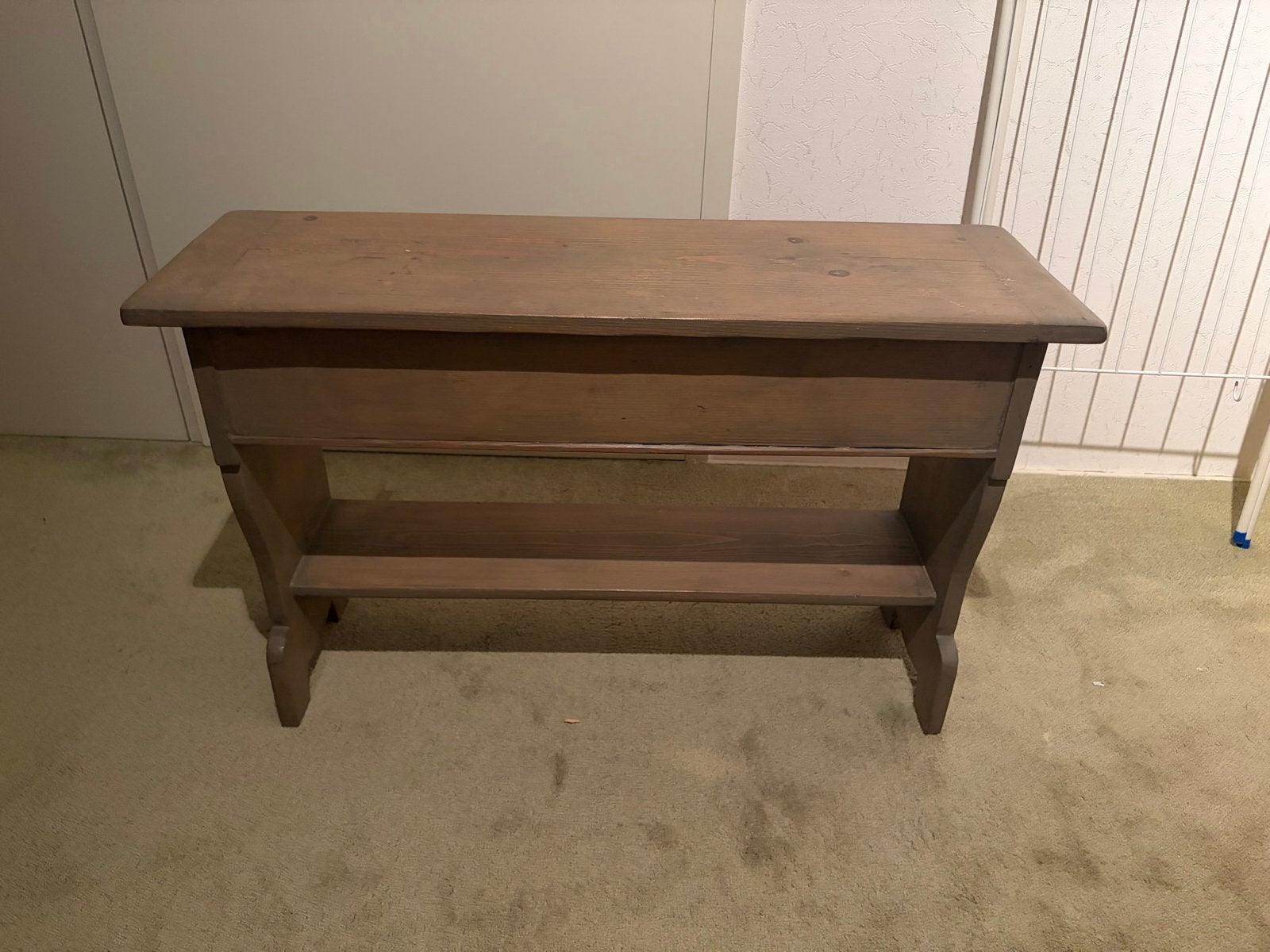 Vintage houten bankje met opbergruimte, Ophalen