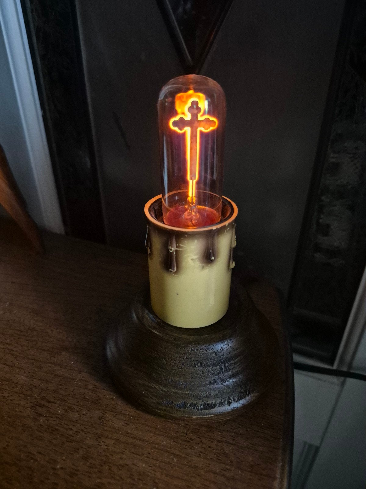 Antiek devotie lampje met voet - werkend, Ophalen of Verzenden