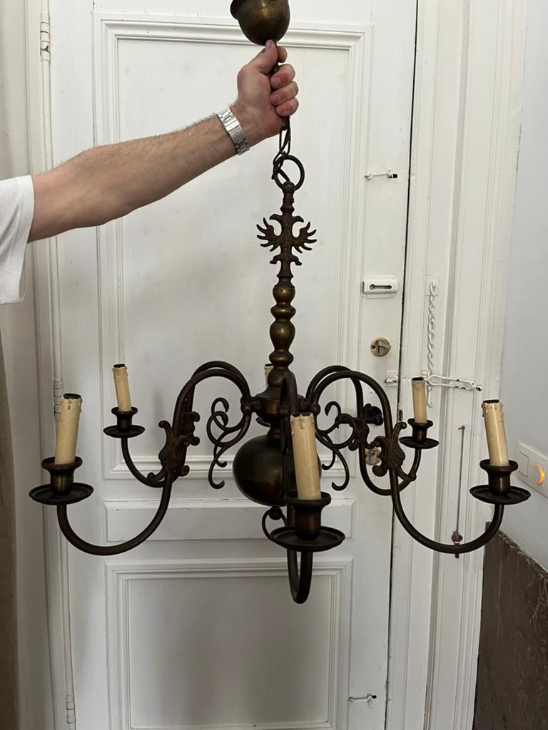 ANTIEKE LUCHTER LUSTER HANGLAMP 6 ARMEN ZGSTAAT, Antiek en Kunst, Antiek | Lampen, Ophalen