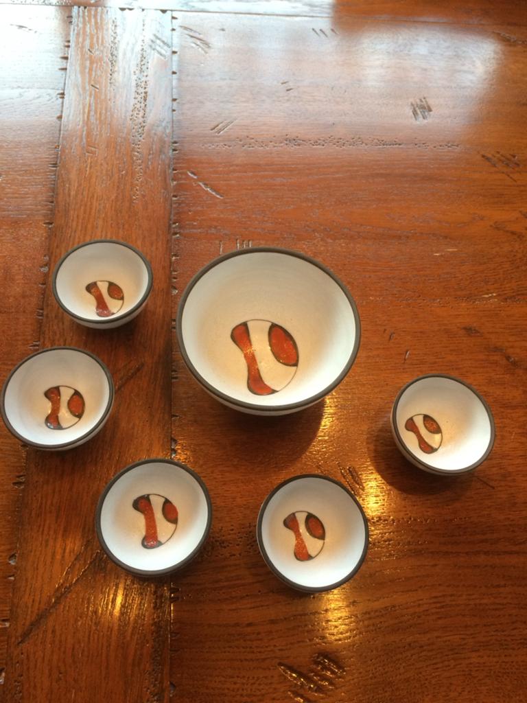 Vintage Aardewerk Snackset - Grijs met Oranje Decoratie, Antiek en Kunst, Ophalen of Verzenden