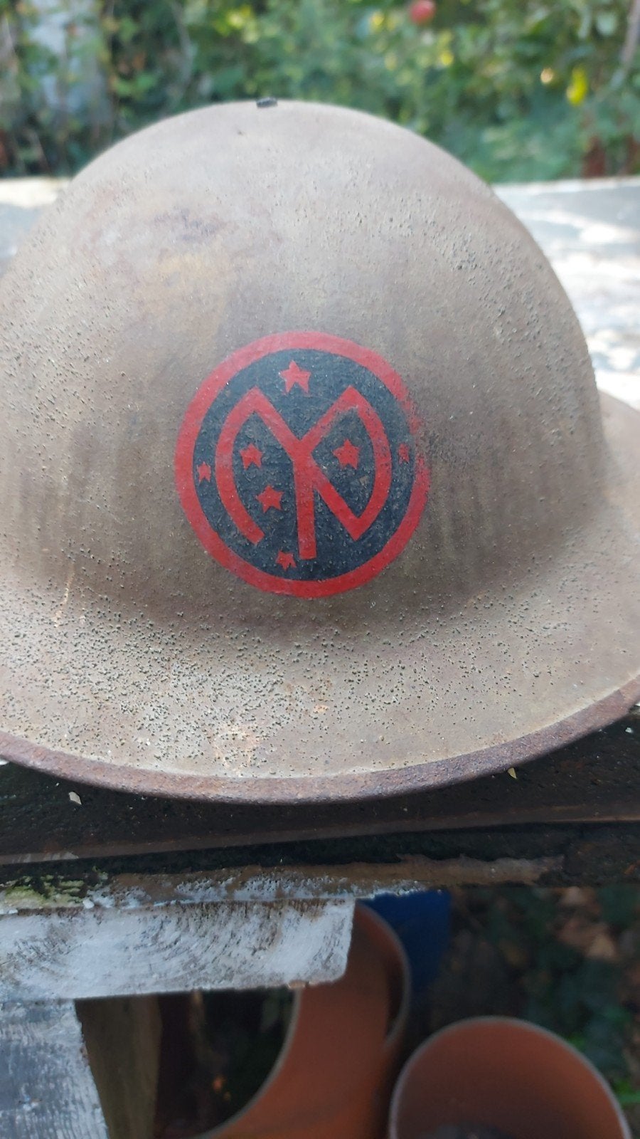 WOI USA 27th division helm., Verzamelen, Ophalen of Verzenden, Landmacht, Amerika, Helm of Baret