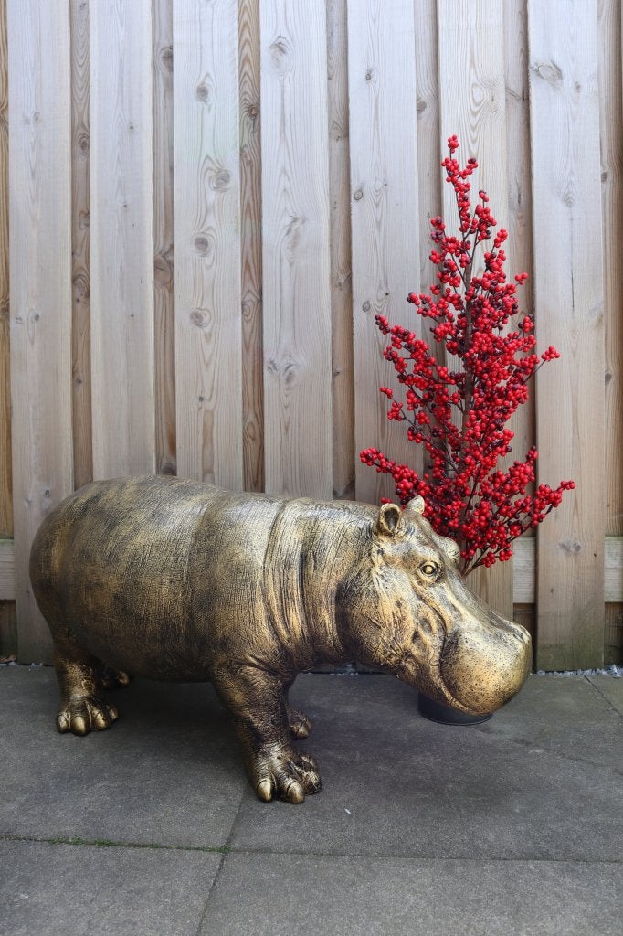 Nijlpaard beeld antiek goud 88 cm |Tuinbeeld & woondecoratie