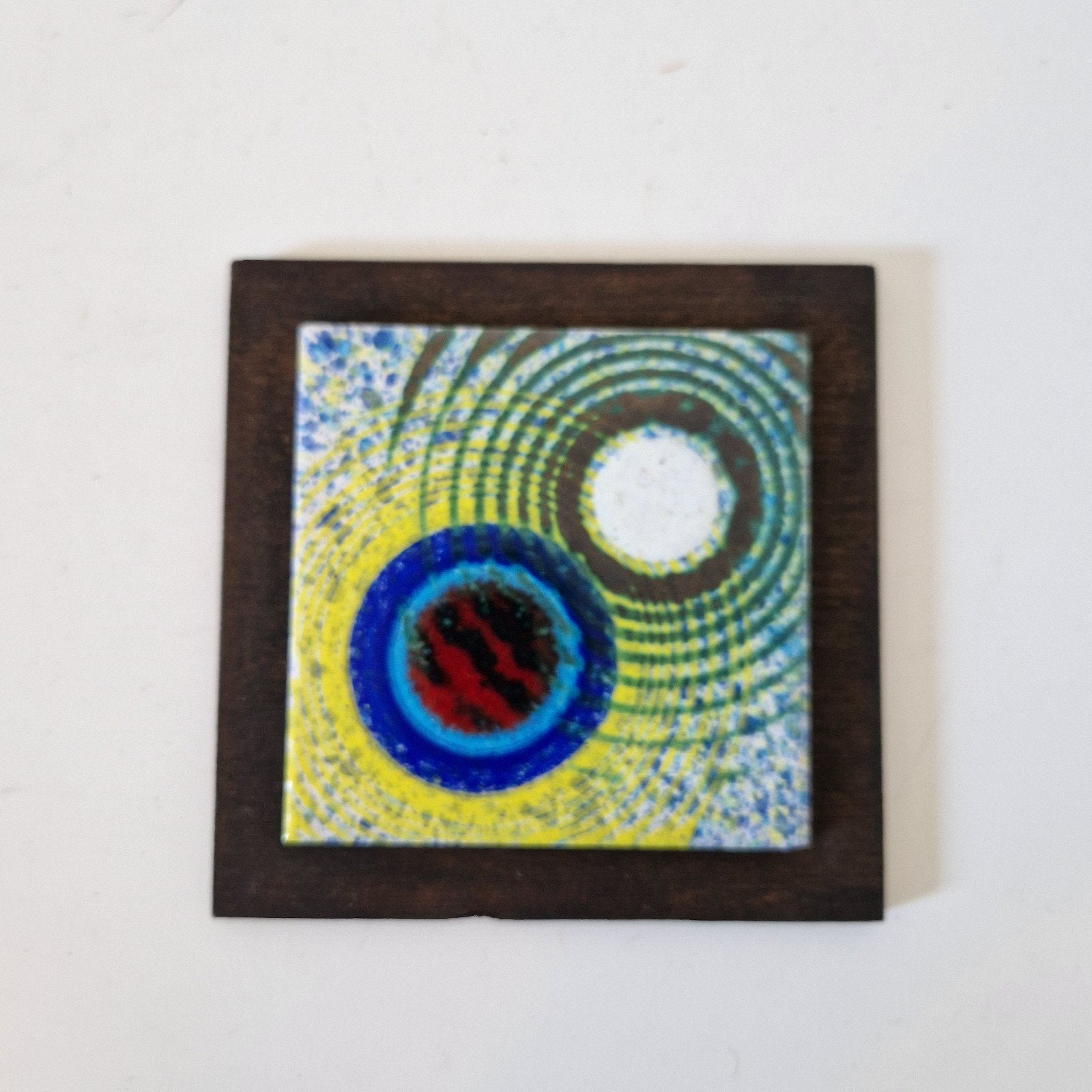 Abstracte kunst tegel op houten paneel - 14x14 cm, Ophalen of Verzenden