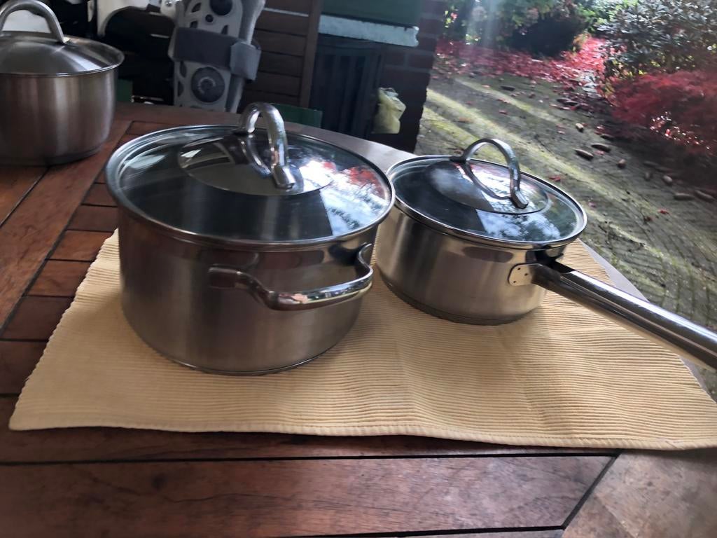 t.k.Gero RVS kookpan 18cm en steelpan 16cm+deksel  INDUCTIE, Ophalen, Rvs, Kookpan of Snelkookpan, Inductieplaat