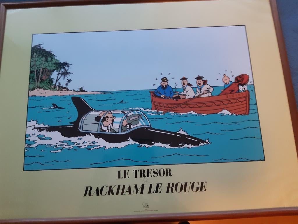Kuifje poster in lijst - Het geheim van de Eenhoorn, Verzamelen, Posters, Ophalen, Gebruikt, Met lijst, Rechthoekig Liggend