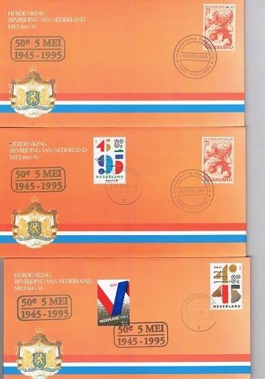 1e dag enveloppen 50 jaar bevrijding van Nederland - 3 stuks, Ophalen, Onbeschreven, Nederland