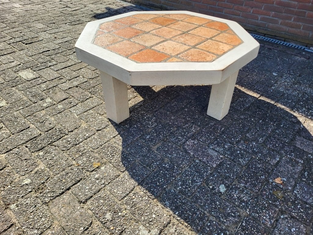 Salontafel massief eikenrand en plavuizen, Gebruikt, 100 tot 150 cm, Overige vormen, Eikenhout