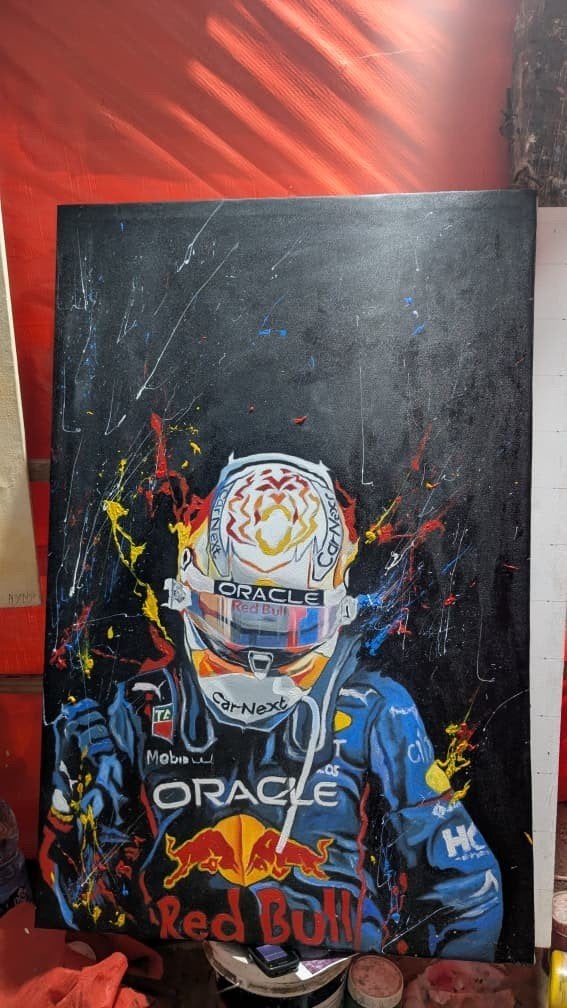 Handgeschilderd Max Verstappen schilderij 80x60 cm, Ophalen of Verzenden