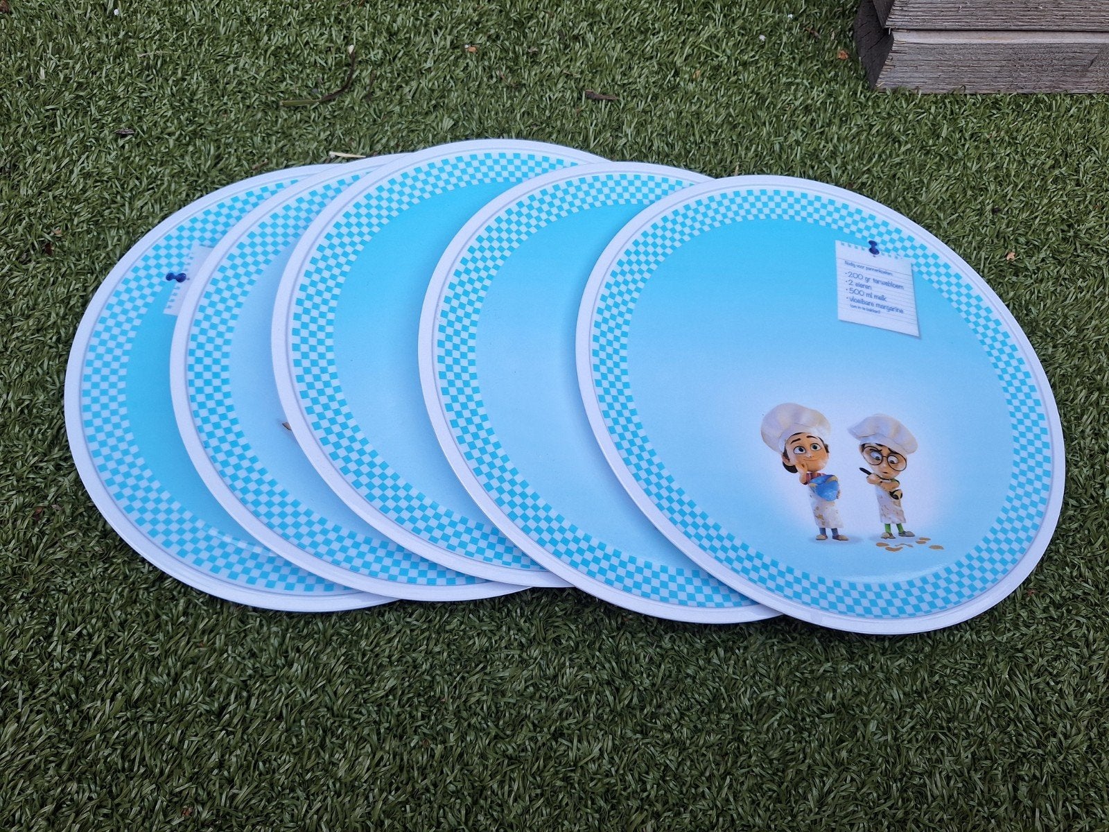 Set van 5 pannenkoek borden, Gebruikt, Blauw, Overige stijlen, Kunststof