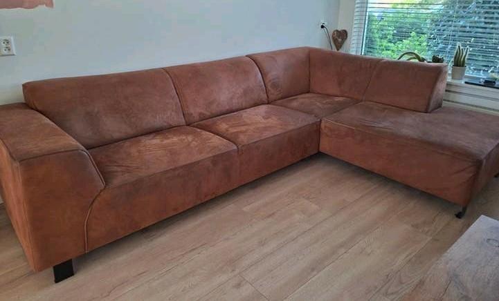 Cognac hoekbank, Ophalen, 250 tot 300 cm, Gebruikt, Hoekbank