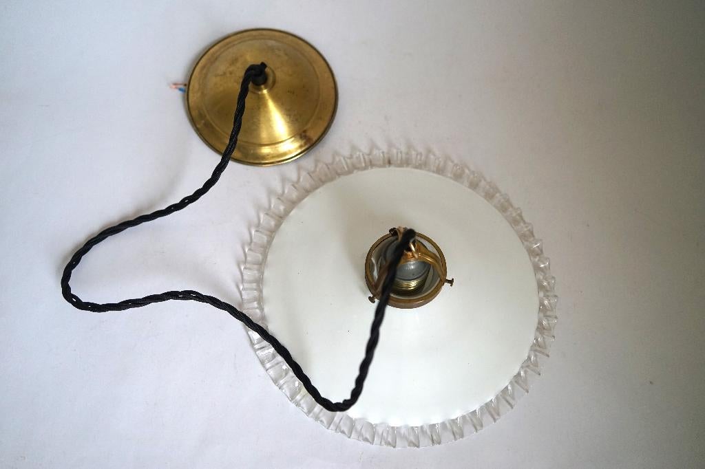 Antiek opaline lamp rok glas porselein messing hanglamp., Antiek en Kunst, Antiek | Lampen, Ophalen of Verzenden