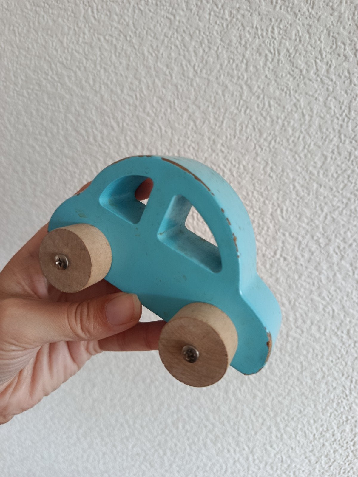 Vintage houten speelgoedauto - Blauw, Kinderen en Baby's, Ophalen of Verzenden, Gebruikt