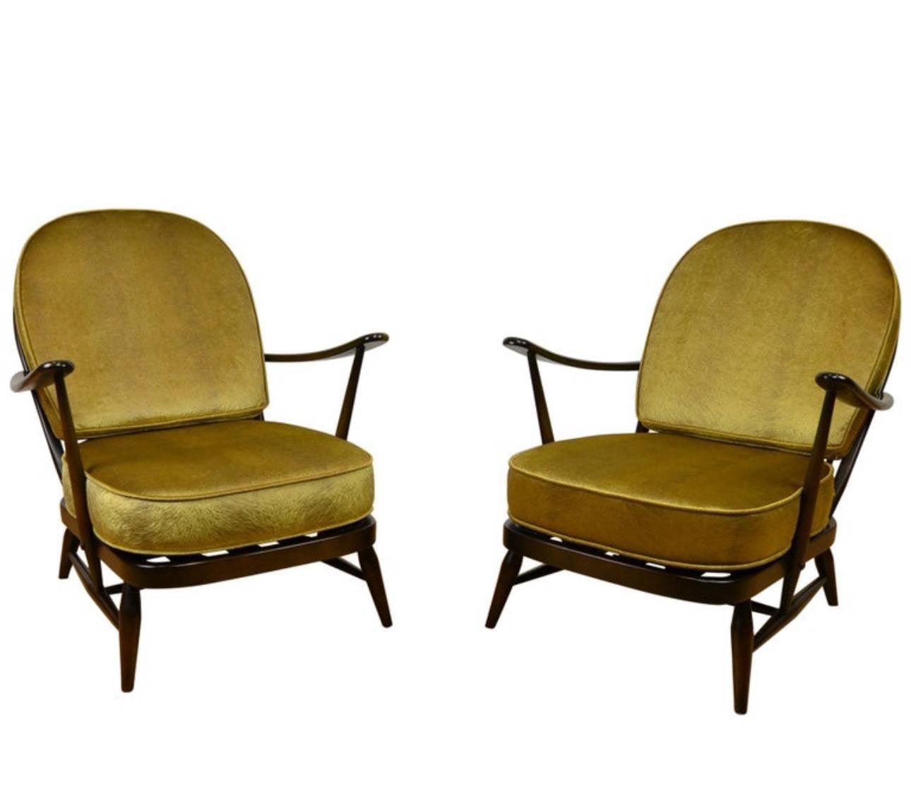 Trendy set van 2 Ercol Windsor stoelen - nieuwe kussens !, Ophalen, Urban, Vintage Design, Twee, Bruin