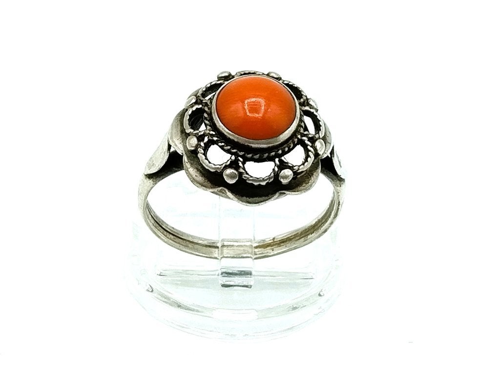 Zilveren ring met bloedkoraal, 21 mm