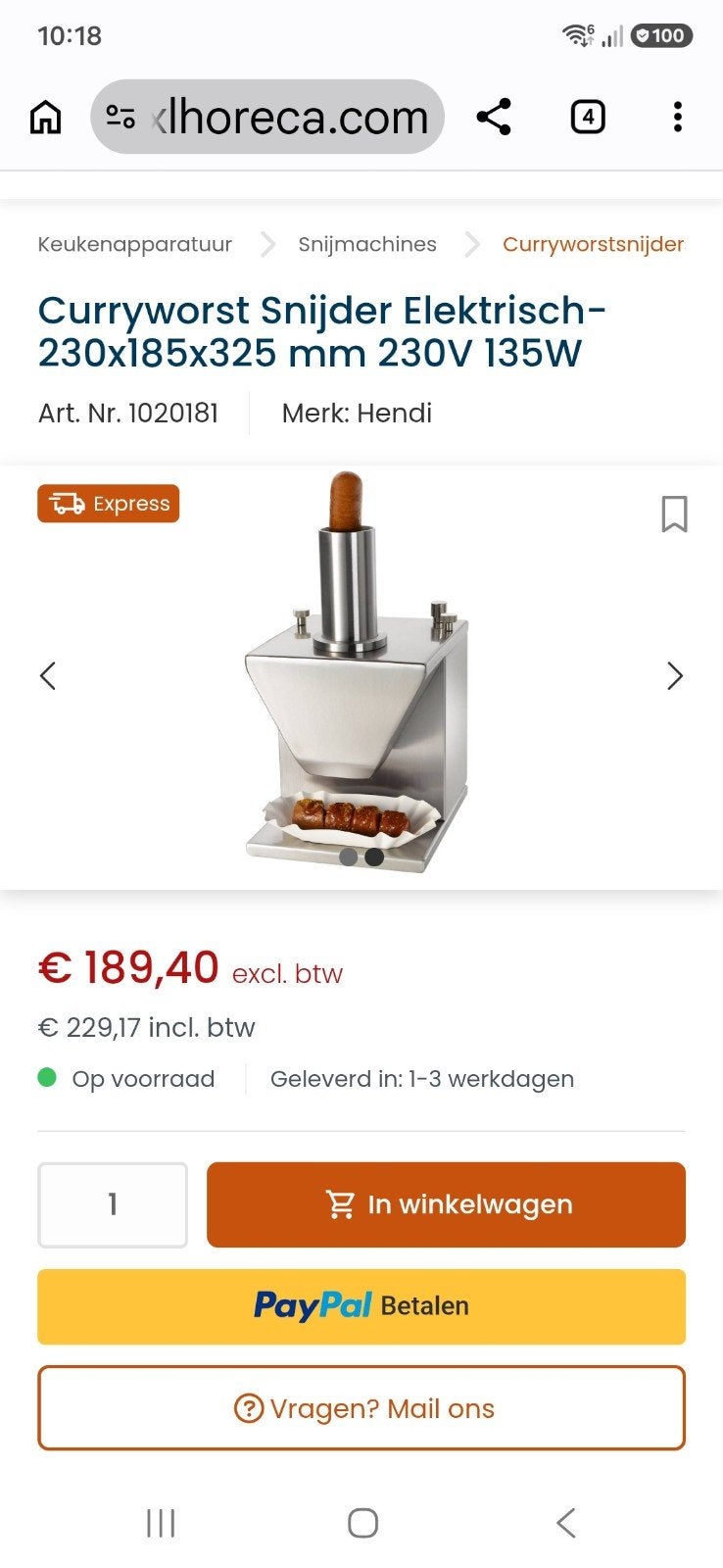 te koop curryworst snijder. 5 keer gebruikt. nieuw 235 euro., Minder dan 1 liter, Ophalen of Verzenden, Zo goed als nieuw, 1 snelheid