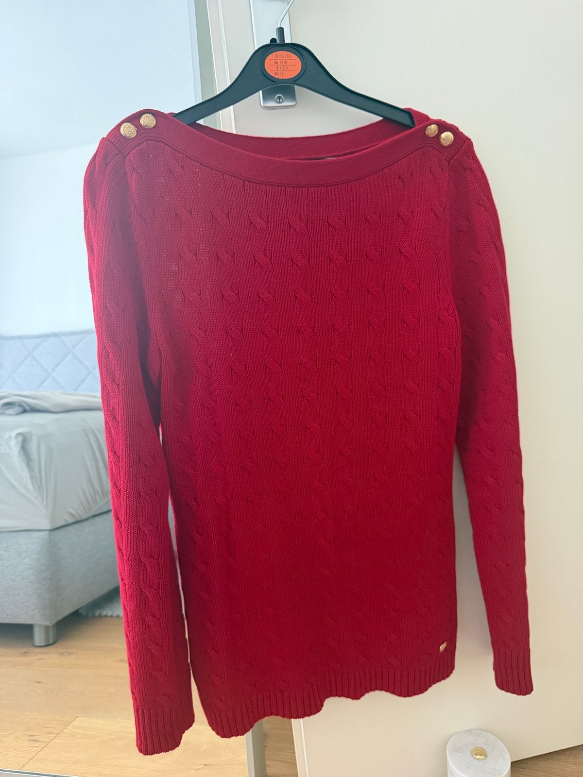 Lauren Ralph Lauren Rode Kabeltrui met Gouden Knopen, Kleding | Dames, Truien en Vesten, Ophalen of Verzenden, Zo goed als nieuw