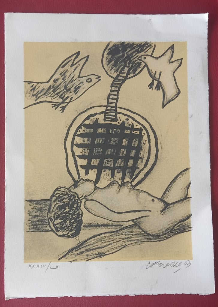 Litho Corneille "Femme et chat", Gesigneerd, Ophalen of Verzenden
