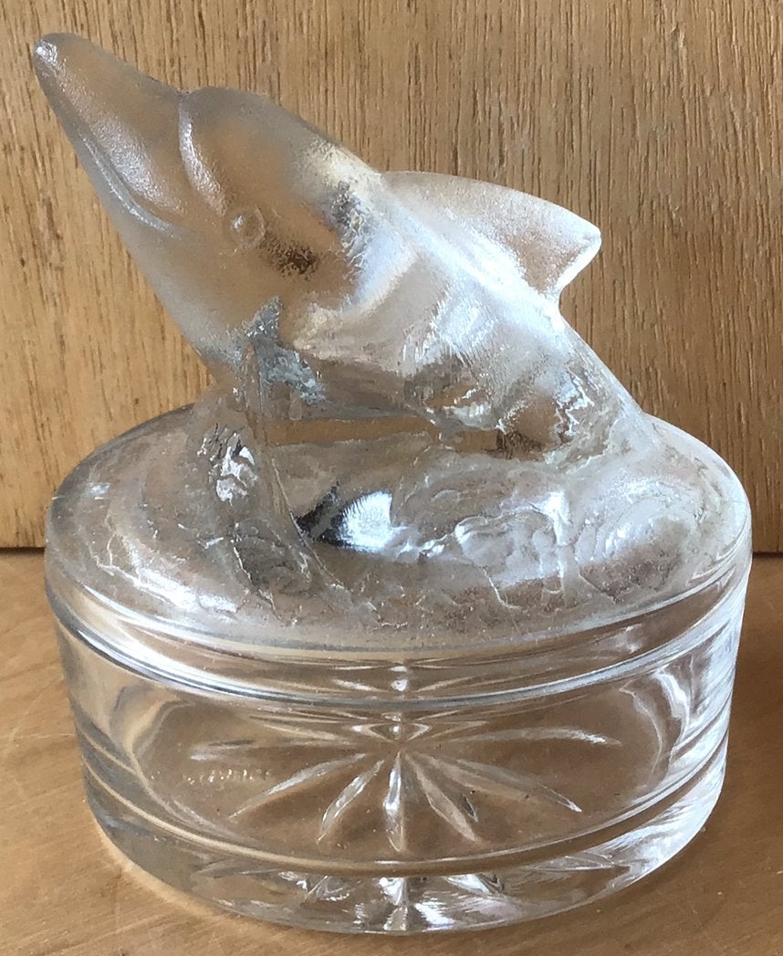 Vintage glazen juwelendoosje met dolfijn van Luminarc, Antiek en Kunst, Antiek | Glas en Kristal, Ophalen of Verzenden