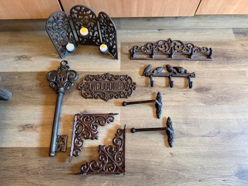 PAKKET Van 10 Gietijzeren  Woonaccessoires 22,50€, Ophalen of Verzenden, Zo goed als nieuw, Bruin, Metaal