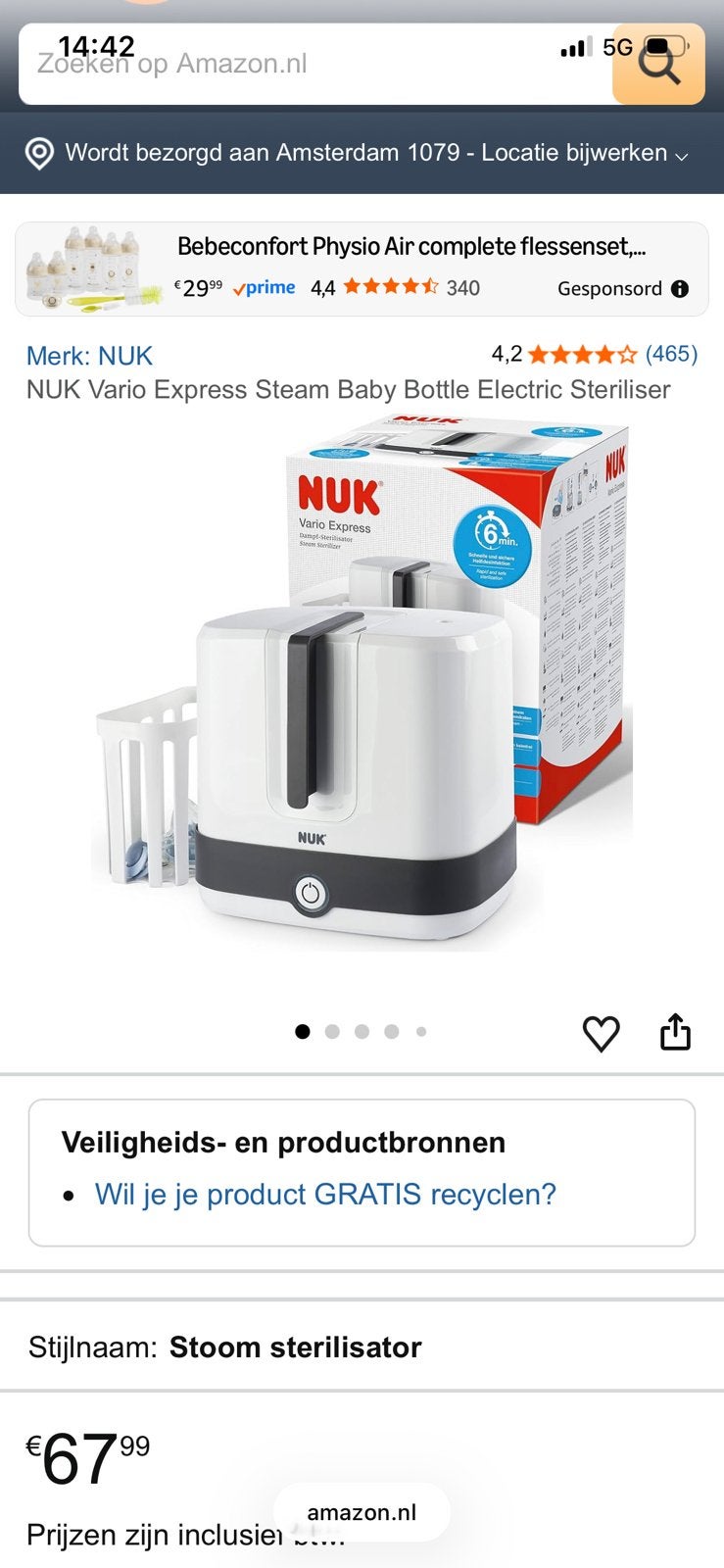 Flessen sterilisator, Kinderen en Baby's, Babyvoeding en Toebehoren, Ophalen of Verzenden, Zo goed als nieuw, Sterilisator