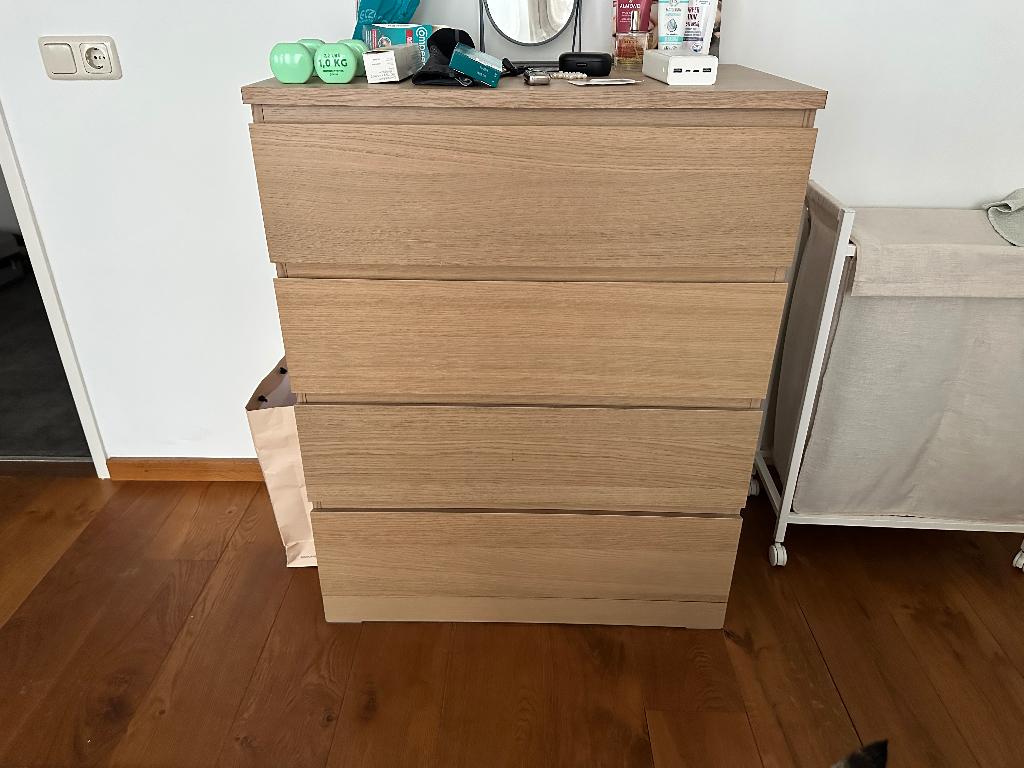 Ikea Malm ladekast met 4 lades eikenfineer, Ophalen, 100 tot 150 cm, Eikenhout, 50 tot 100 cm