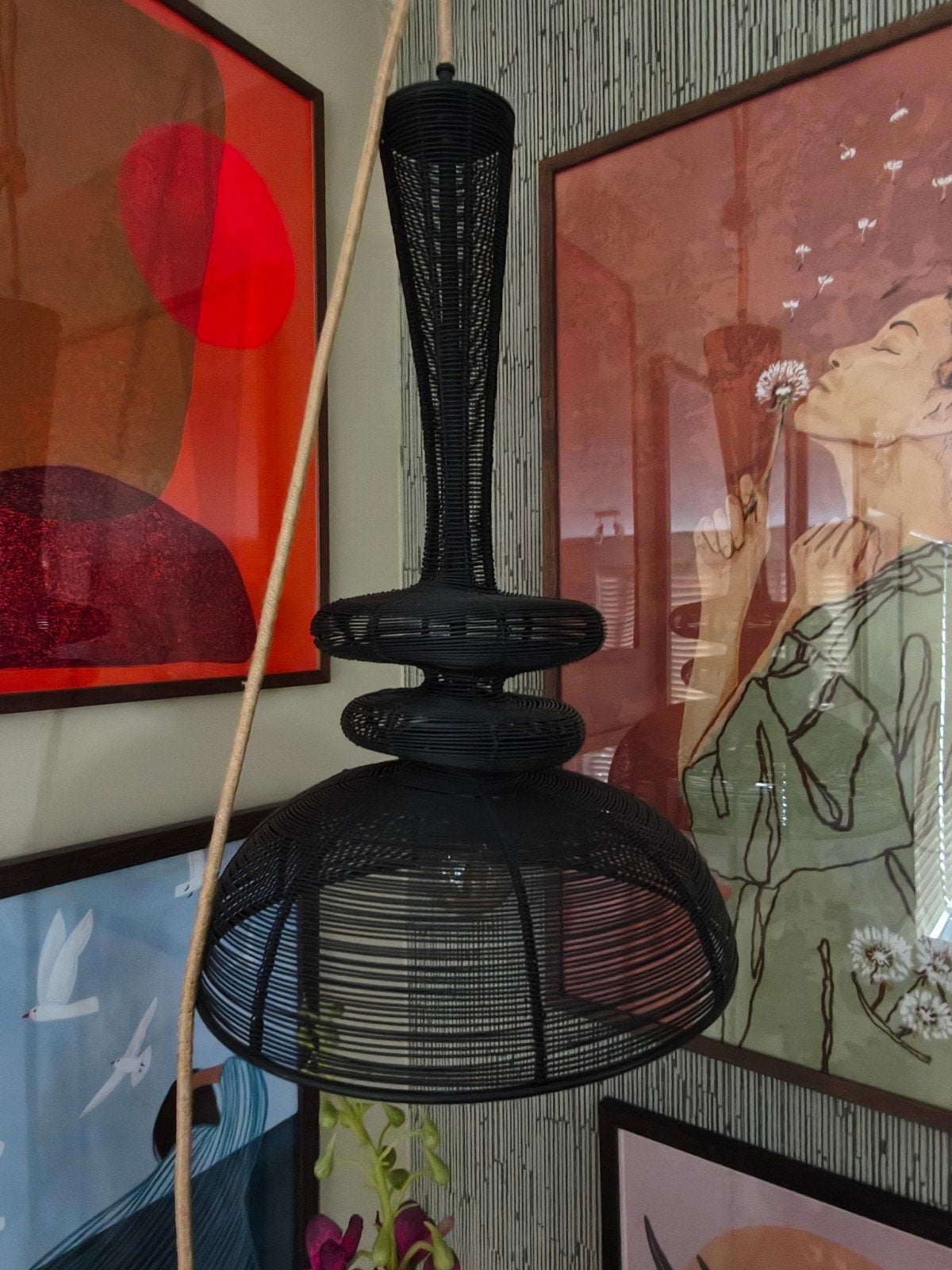Mooie zwarte staaldraad lamp van By Boo, Ophalen of Verzenden, Zo goed als nieuw, Metaal