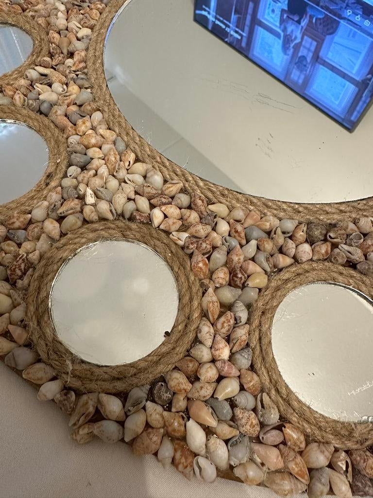 Decoratieve spiegel met schelpen en touw, Ophalen of Verzenden, Nieuw, Rond, 50 tot 75 cm