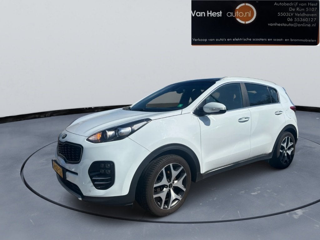 Kia Sportage 1.6 T-GDI GT-Line 177 PK | LEER | TREKHAAK | NA, Auto's, Voorwielaandrijving, Gebruikt, 4 cilinders, Wit