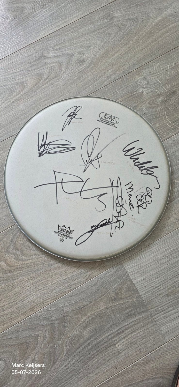Gesigneerd drumvel - Adams/Remo, Ophalen of Verzenden, Zo goed als nieuw, Overige merken