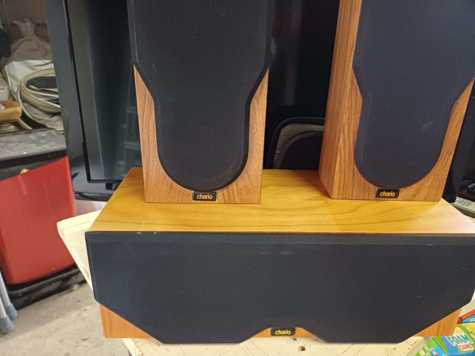 Chario Luidsprekerset - Center Speaker en Boekenplank, Gebruikt, 60 tot 120 watt, Boekenplank luidspreker, Ophalen