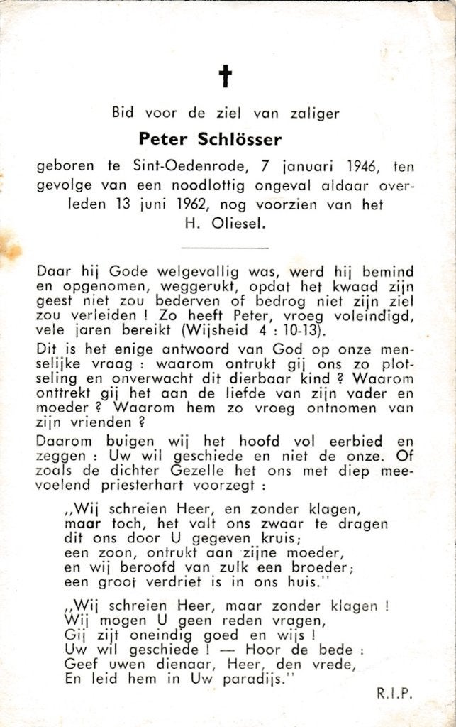 Schlösser Peter 1946 St. Oedenrode 1962, Ophalen of Verzenden