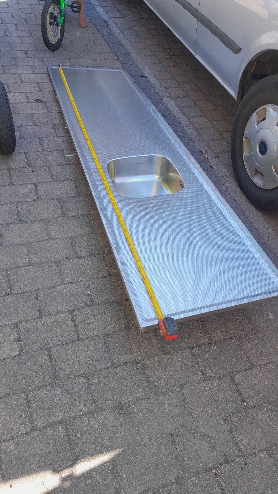 RVS Keukenblad met spoelbak - 240 cm, Ophalen, Gebruikt, Overige typen, Grijs