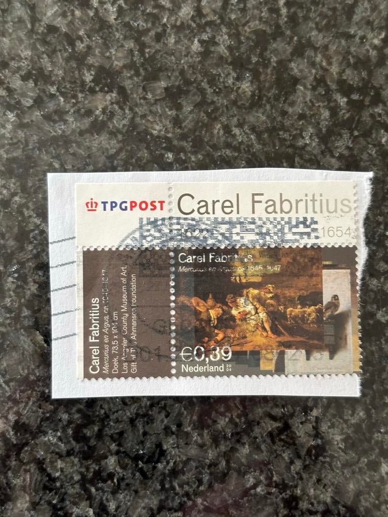 Gestempelde postzegel Nederland Carel Fabritius met tab, Verzenden, Na 1940, Gestempeld