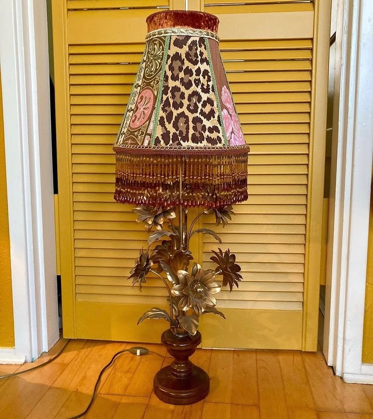 Lamp jaren 70 bloemen, Overige fittingen, Ophalen of Verzenden, 70 cm, Hout