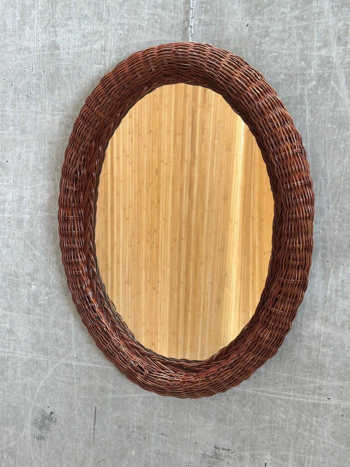 Vintage rotan spiegel ovaal - ‘70, Huis en Inrichting, Minder dan 50 cm, Gebruikt, Ophalen of Verzenden, X