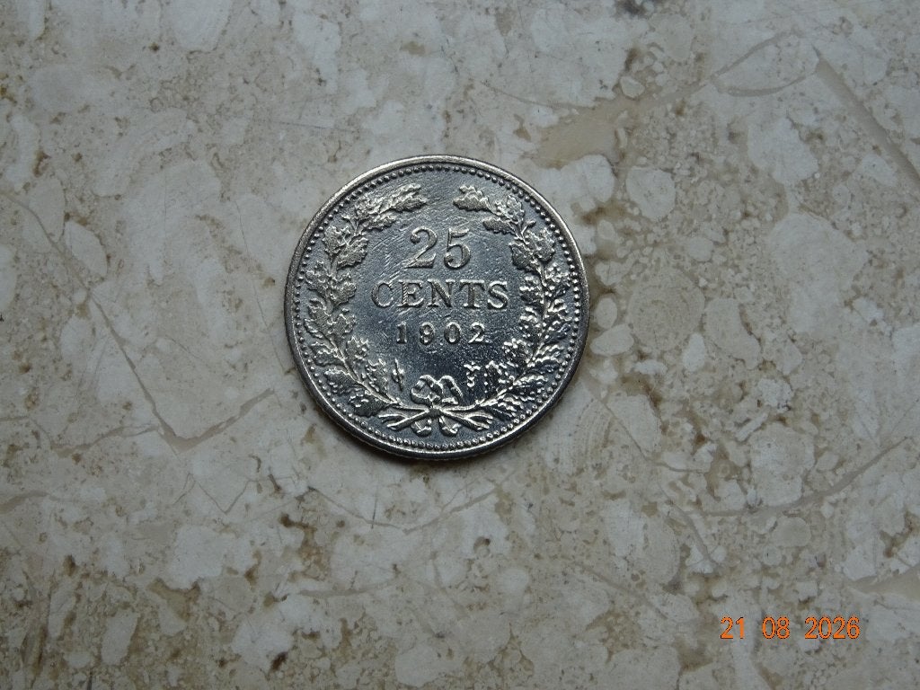 25 cent 1902, Zilver, 25 cent, Ophalen of Verzenden, Koningin Wilhelmina