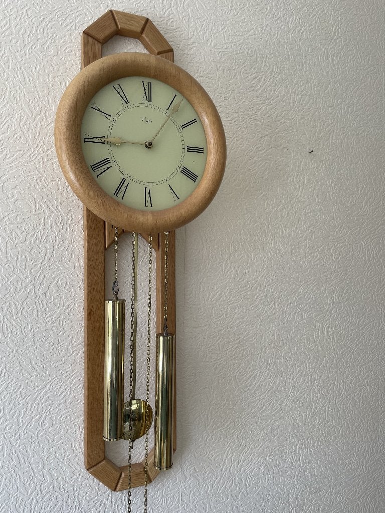 licht eiken klok, Huis en Inrichting, Woonaccessoires | Klokken, Ophalen, Gebruikt, Analoog, Wandklok