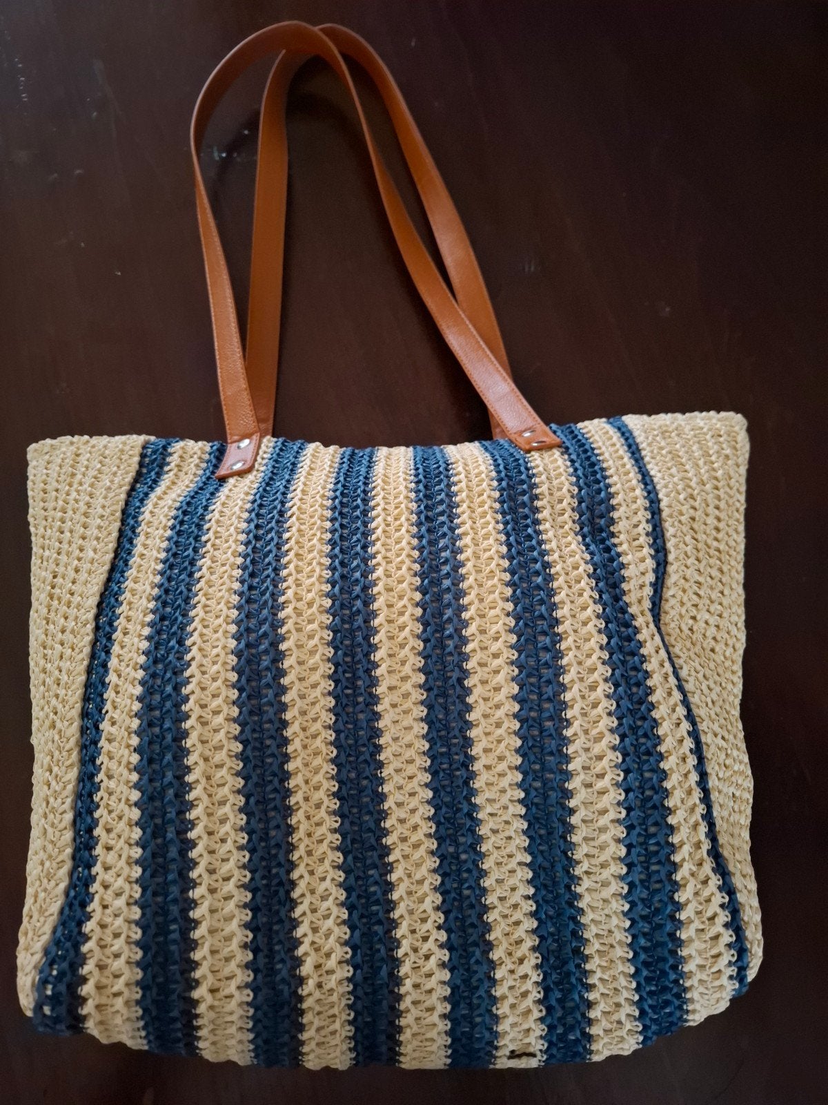 Gestreepte Shopper Tas - Beige en Blauw, Ophalen of Verzenden