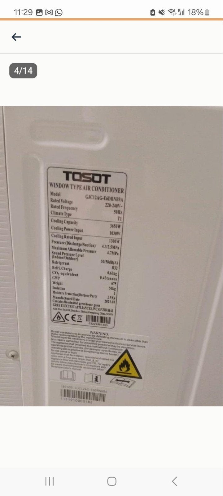 Tosot Window Type Airconditioner GJC12AG-E6DRN9A, Witgoed en Apparatuur, Airco's, Ophalen, Minder dan 60 m³, Timer, Nieuw