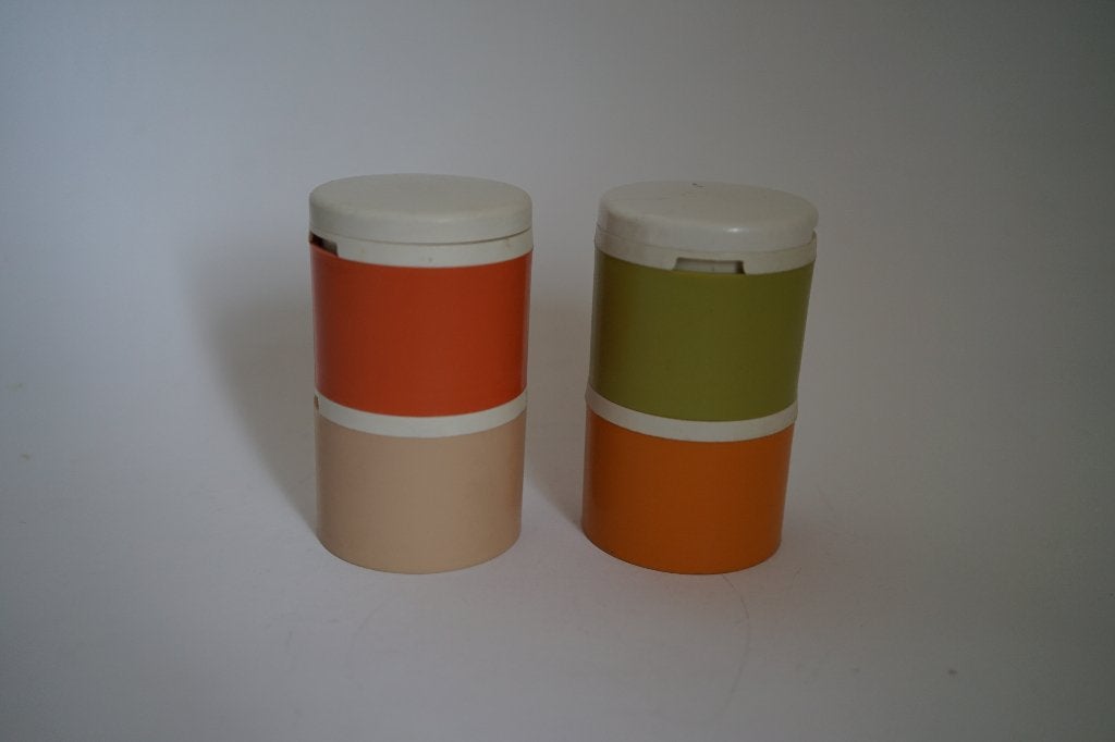 Vintage Tupperware stapelbare kruidentoren oranje groen, Gebruikt, Overige kleuren, Met deksel, Overige typen