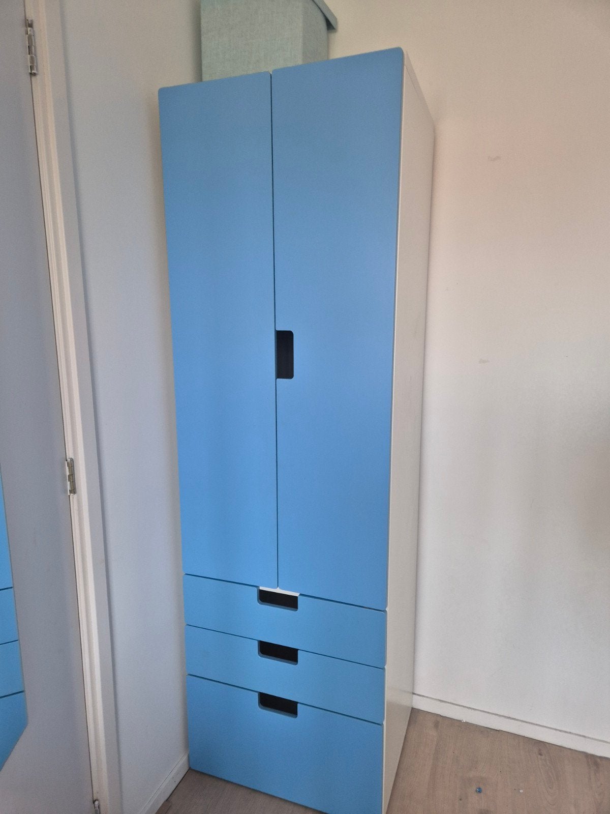 Kledingkast Ikea, Stuva, blauw/wit met lades en hangruimte, Gebruikt, 50 tot 100 cm, Modern, 150 tot 200 cm