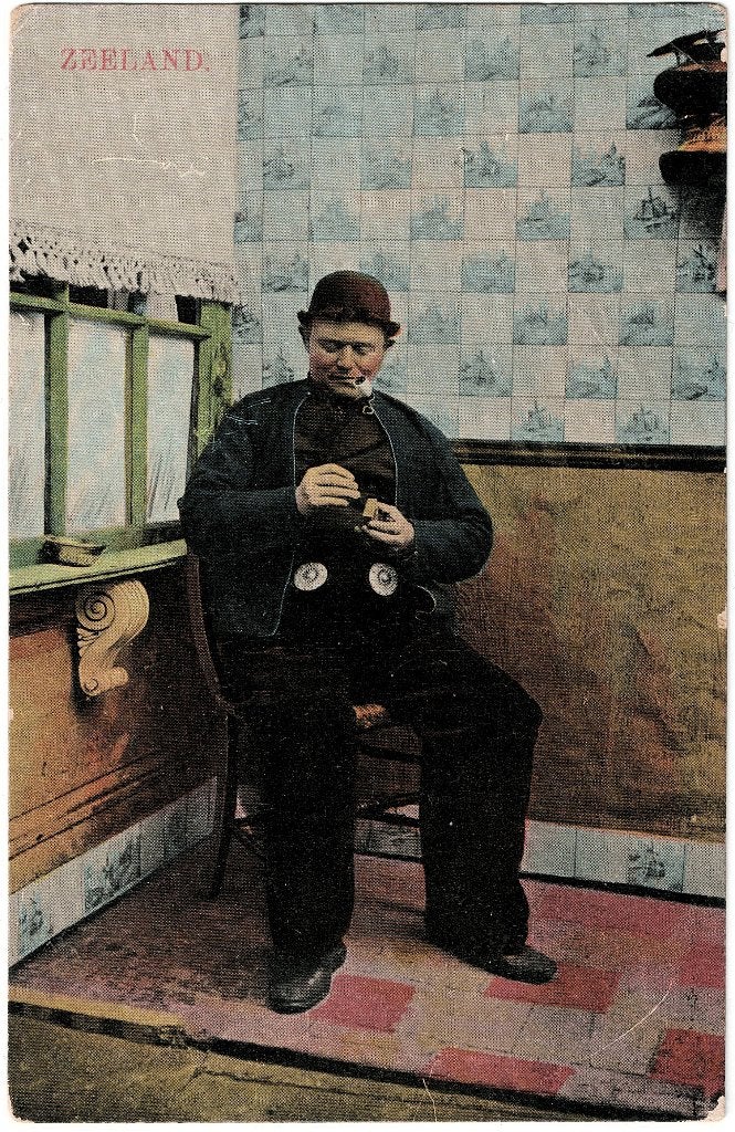 Zeeland man op stoel, verstuurd 1921, richtprijs 3,50, Verzenden, 1920 tot 1940, Gelopen, Zeeland