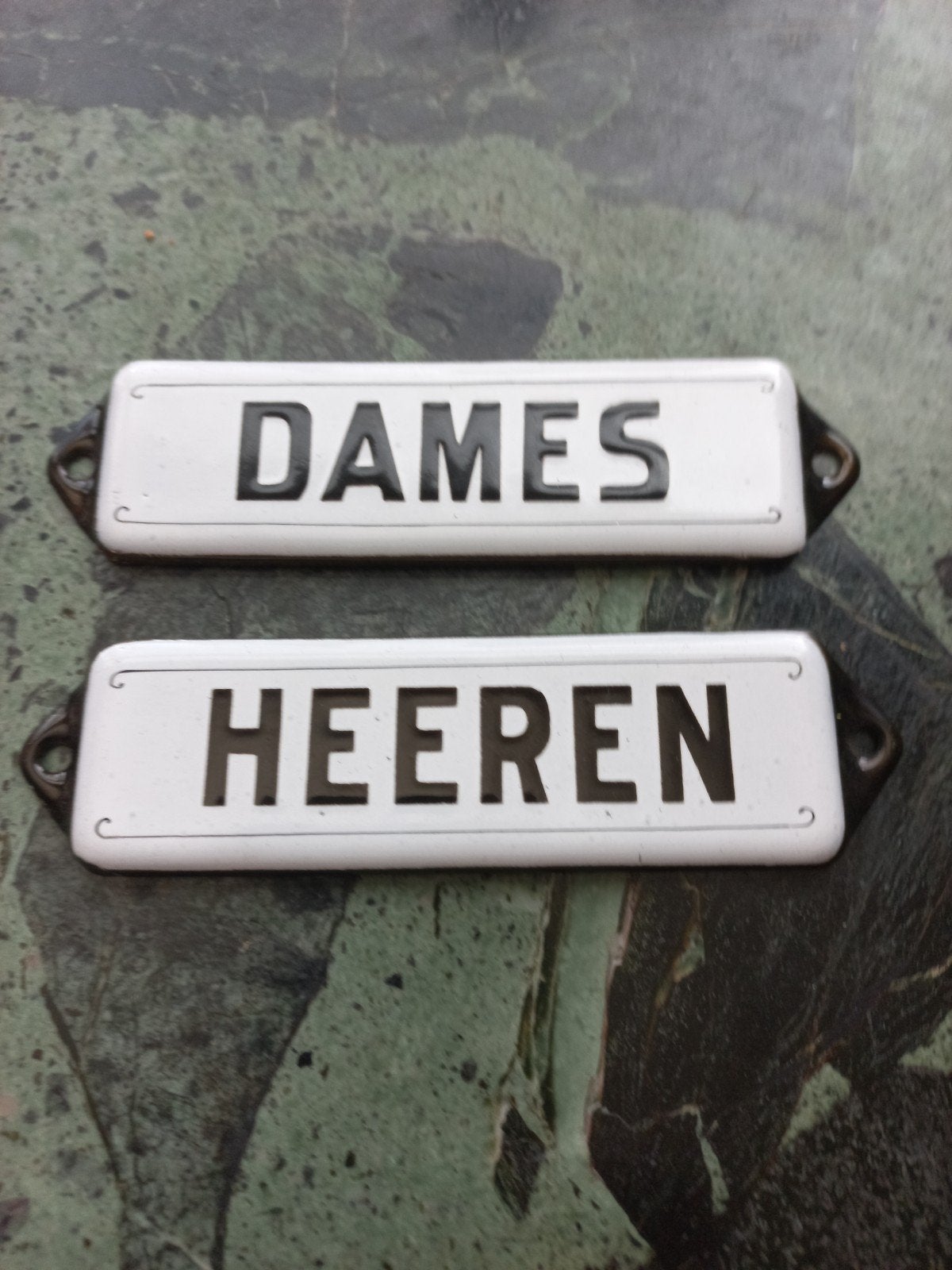 2x emaille bordje DAMES/HEEREN, Verzenden, Gebruikt, Reclamebord