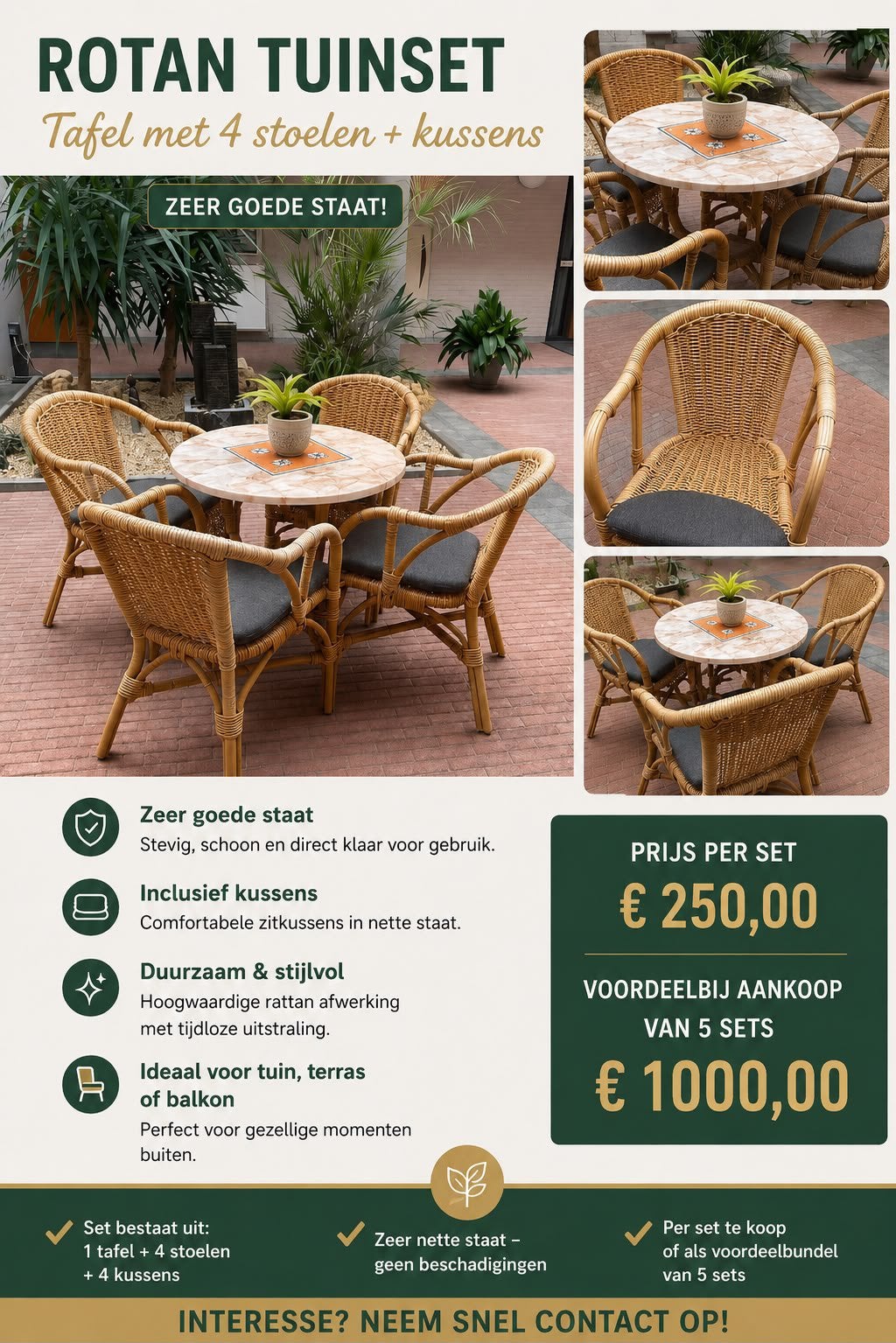 5 Rotan tuinsets, Tuin en Terras, Tuinsets en Loungesets, Ophalen, 4 zitplaatsen, Rotan, Zo goed als nieuw