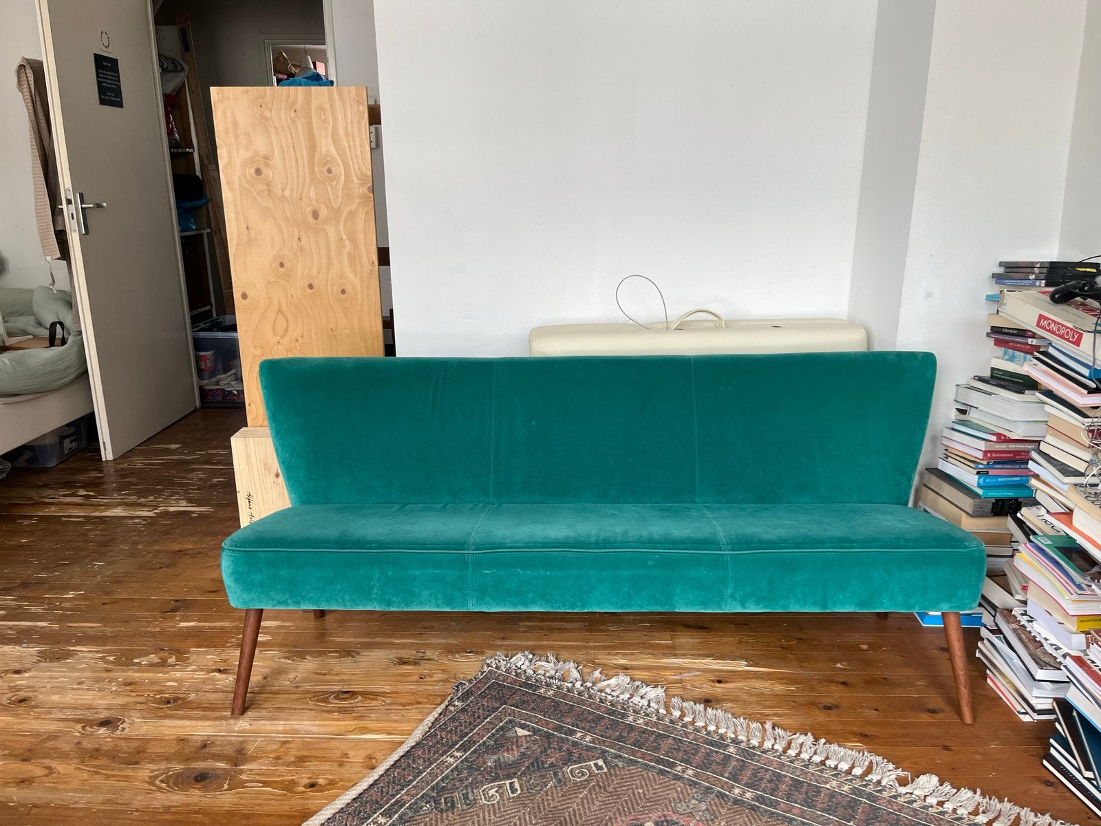 Nouvion eetkamerbank ‘Dolly’ groen velours - poten ingekort, Ophalen, Gebruikt, Minder dan 75 cm, 150 tot 200 cm