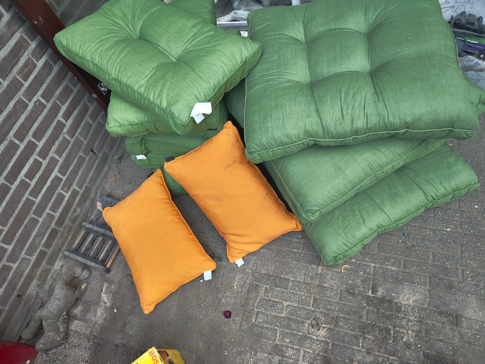 Kussenset: 5x 70x70cm, 6x 70x45cm en 2 sierkussens, Huis en Inrichting, Ophalen, Gebruikt, Meerkleurig, Zitkussen